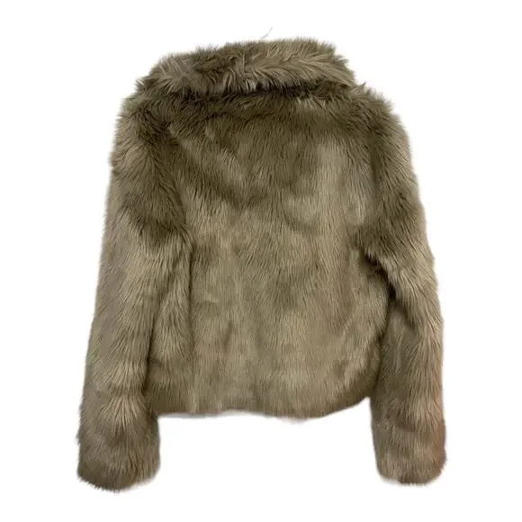 Revolve Ena Pelly Willow Faux Fur Cropped Jacket Zip Up Long Sleeve Taupe Size 2